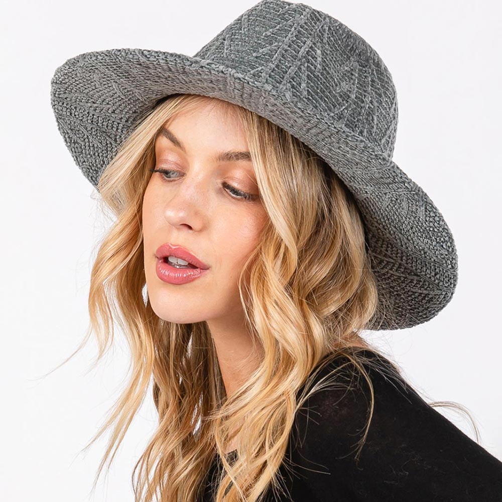Gray Chenille Pattern Fedora Hat with Braided Band